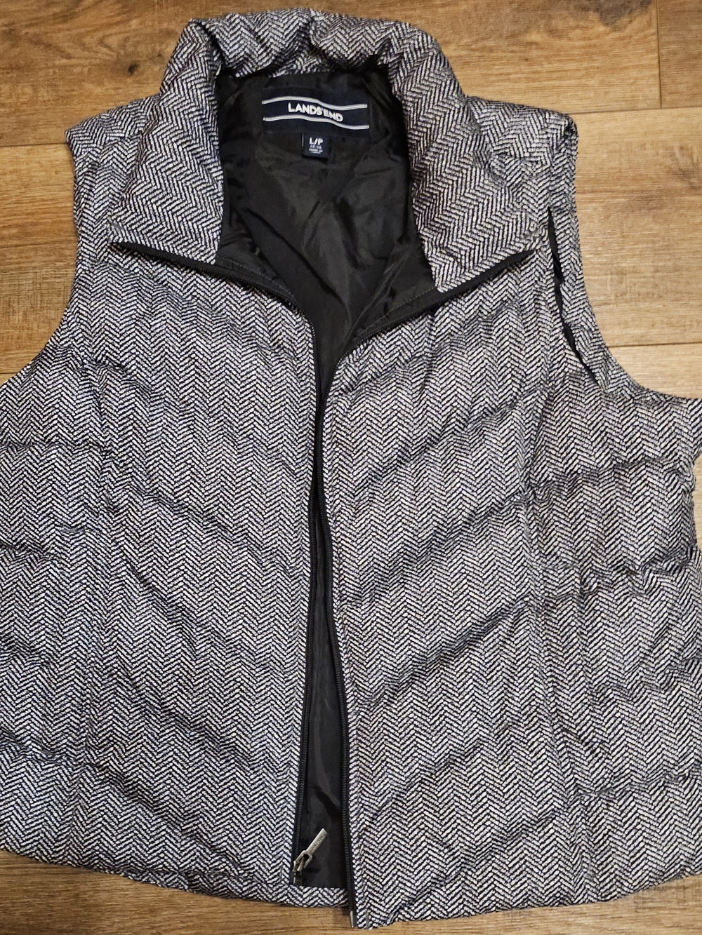 Lands' End Black & White Herringbone Quilted Vest
